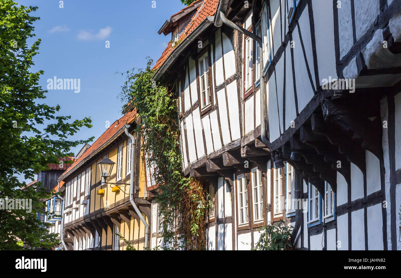 Row of half-timbered houses in the center of Detmold, Germany Stock Photo