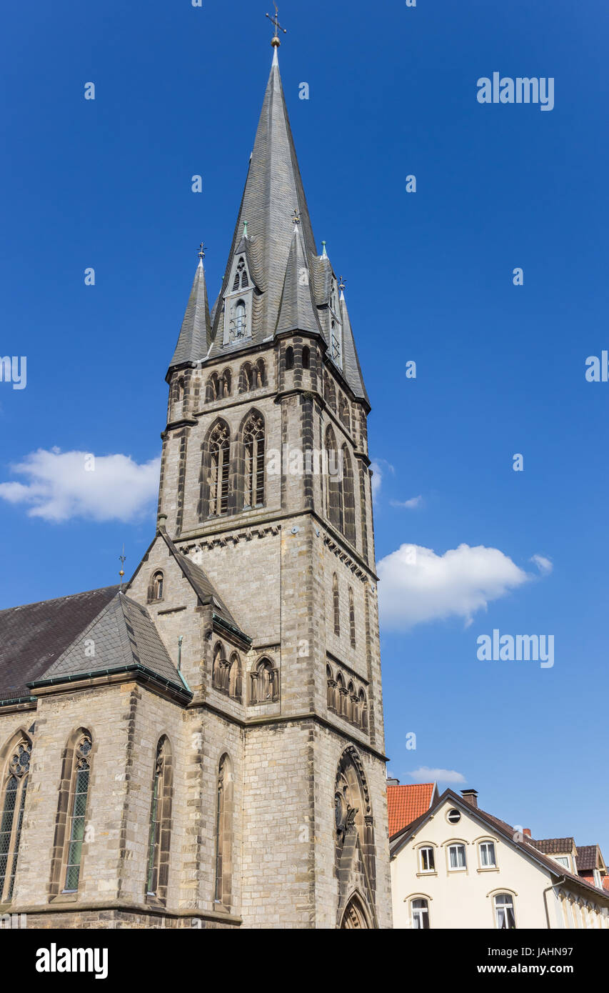 Tower of the Martin Luther church in the center of Detmold, Germany Stock Photo