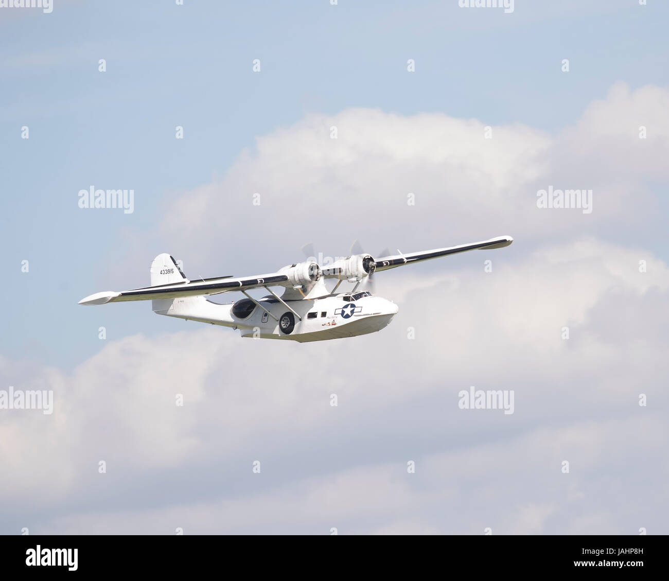 Preserved PBY-5A Catalina flying boat flying at a Duxford air show ...