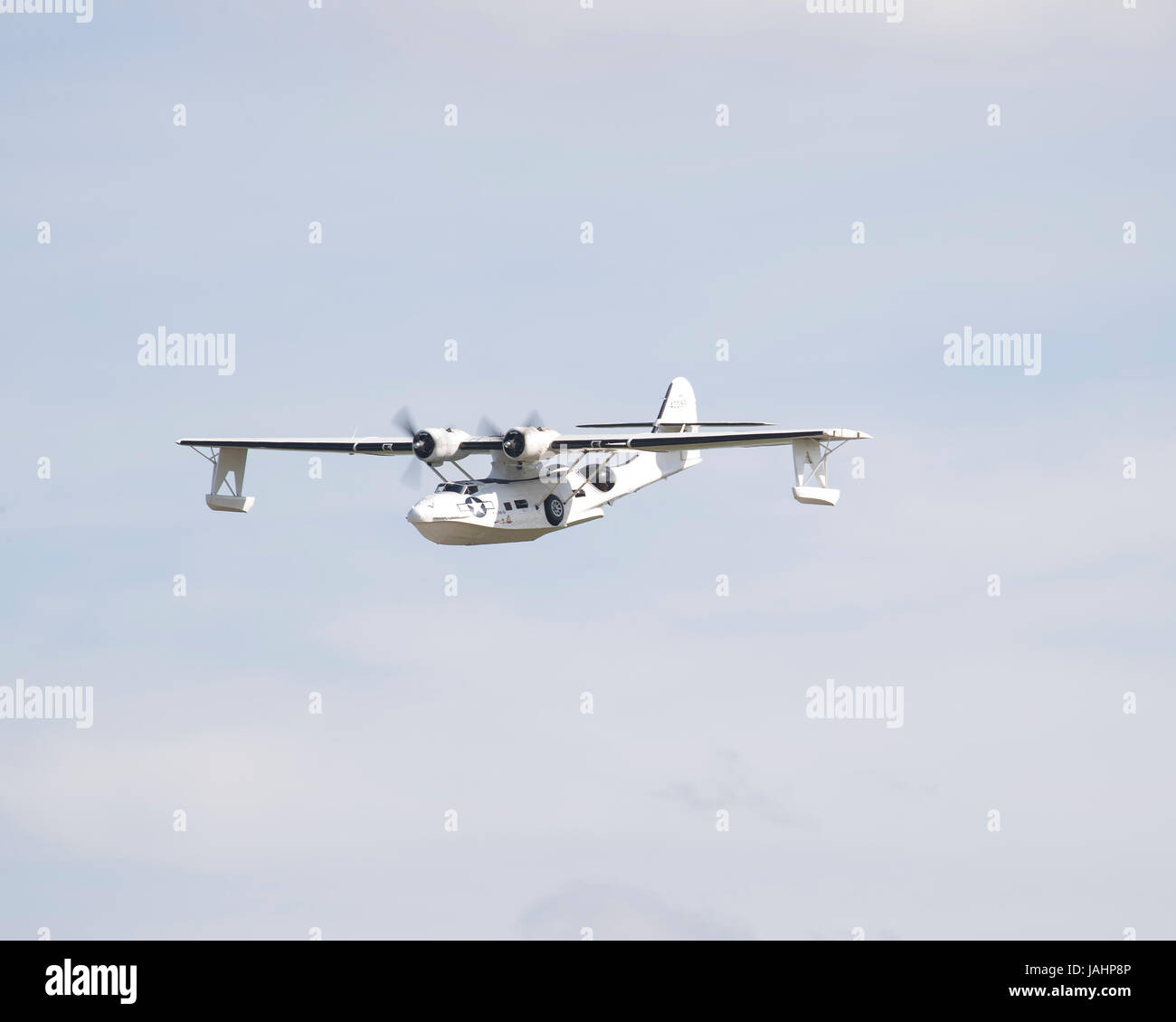 Preserved PBY-5A Catalina flying boat flying at a Duxford air show ...