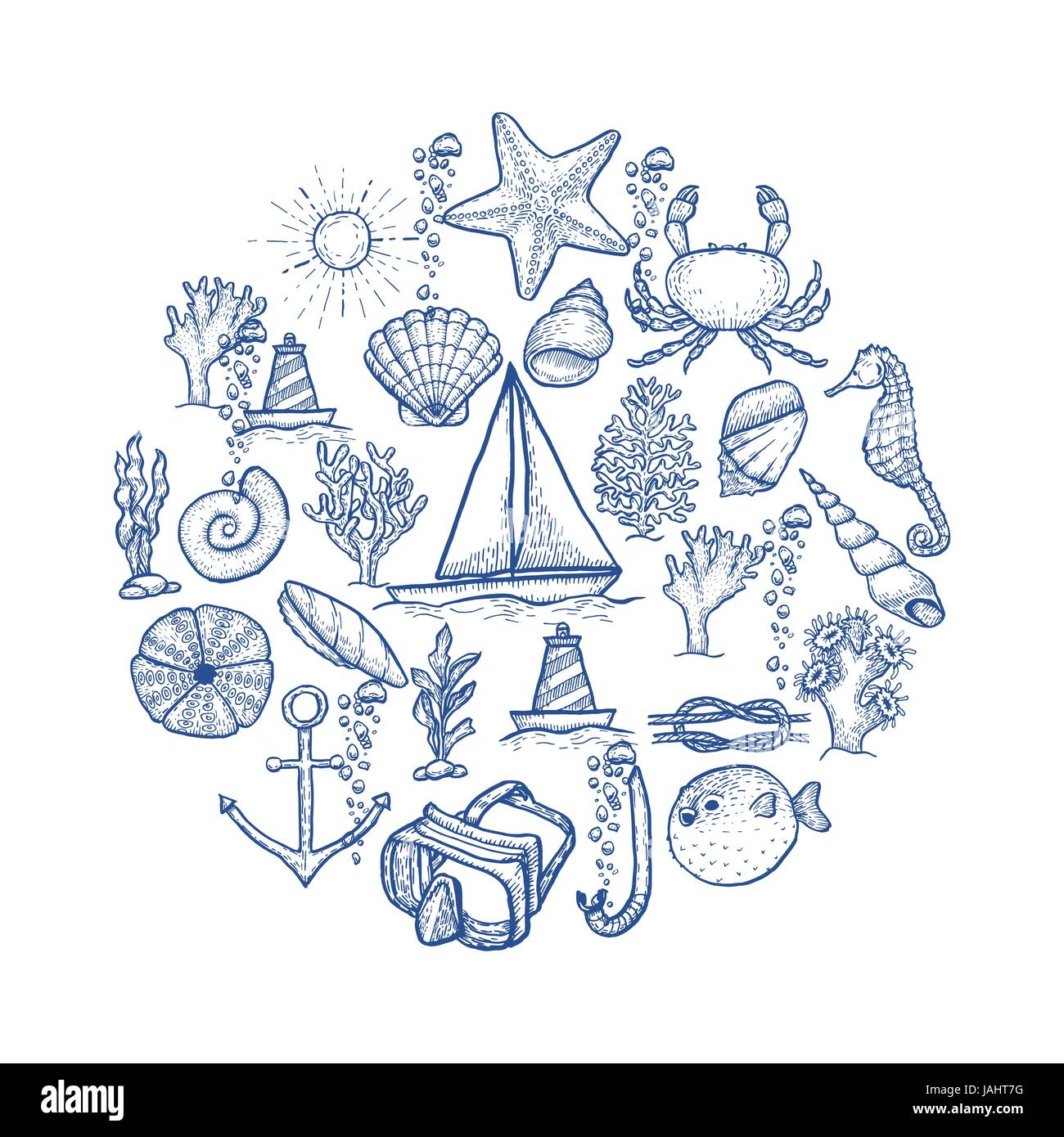 Naval hand drawing vector presentation template Stock Vector Image