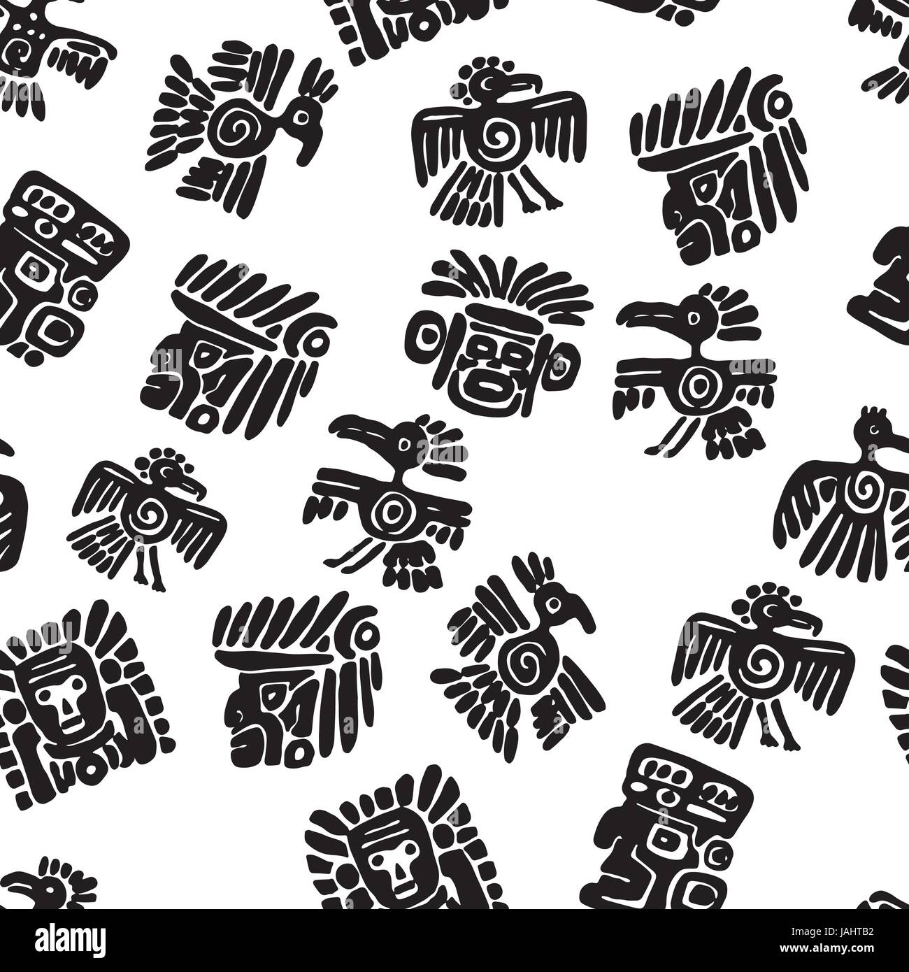 Seamless vector maya pattern. Black and white ethnic elements. Tribal