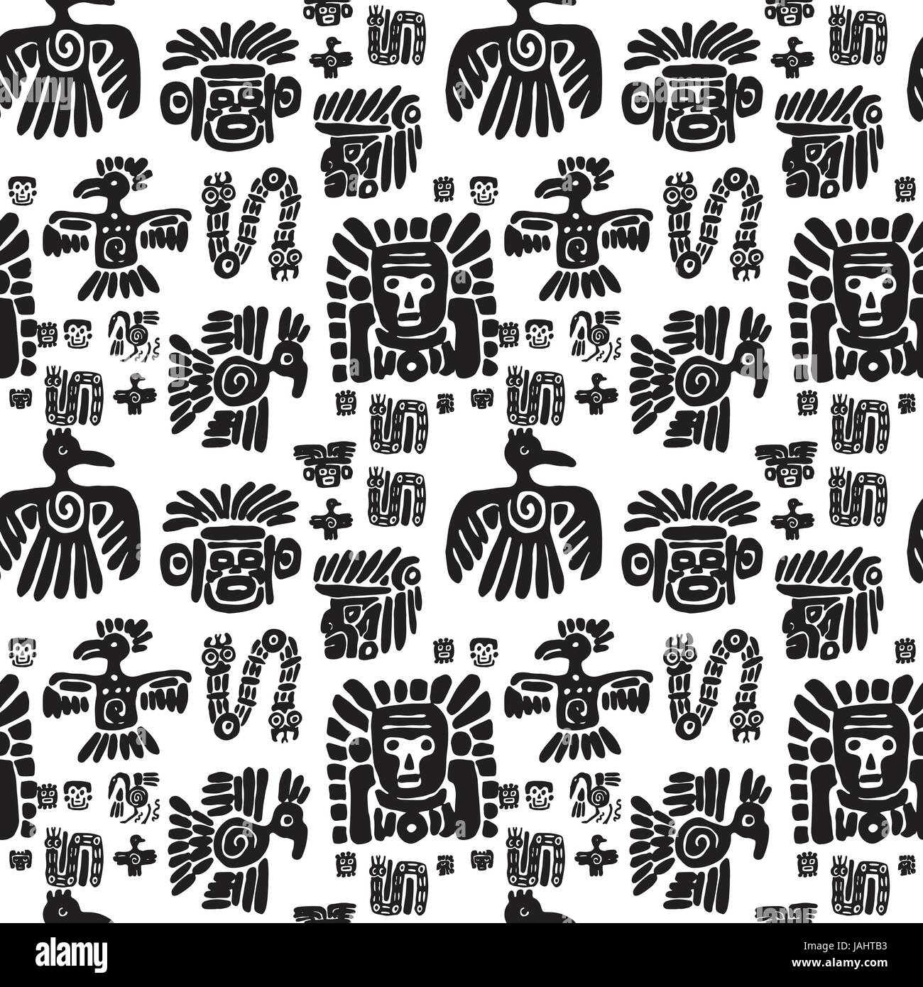 Seamless vector maya pattern. Black and white ethnic elements. Tribal