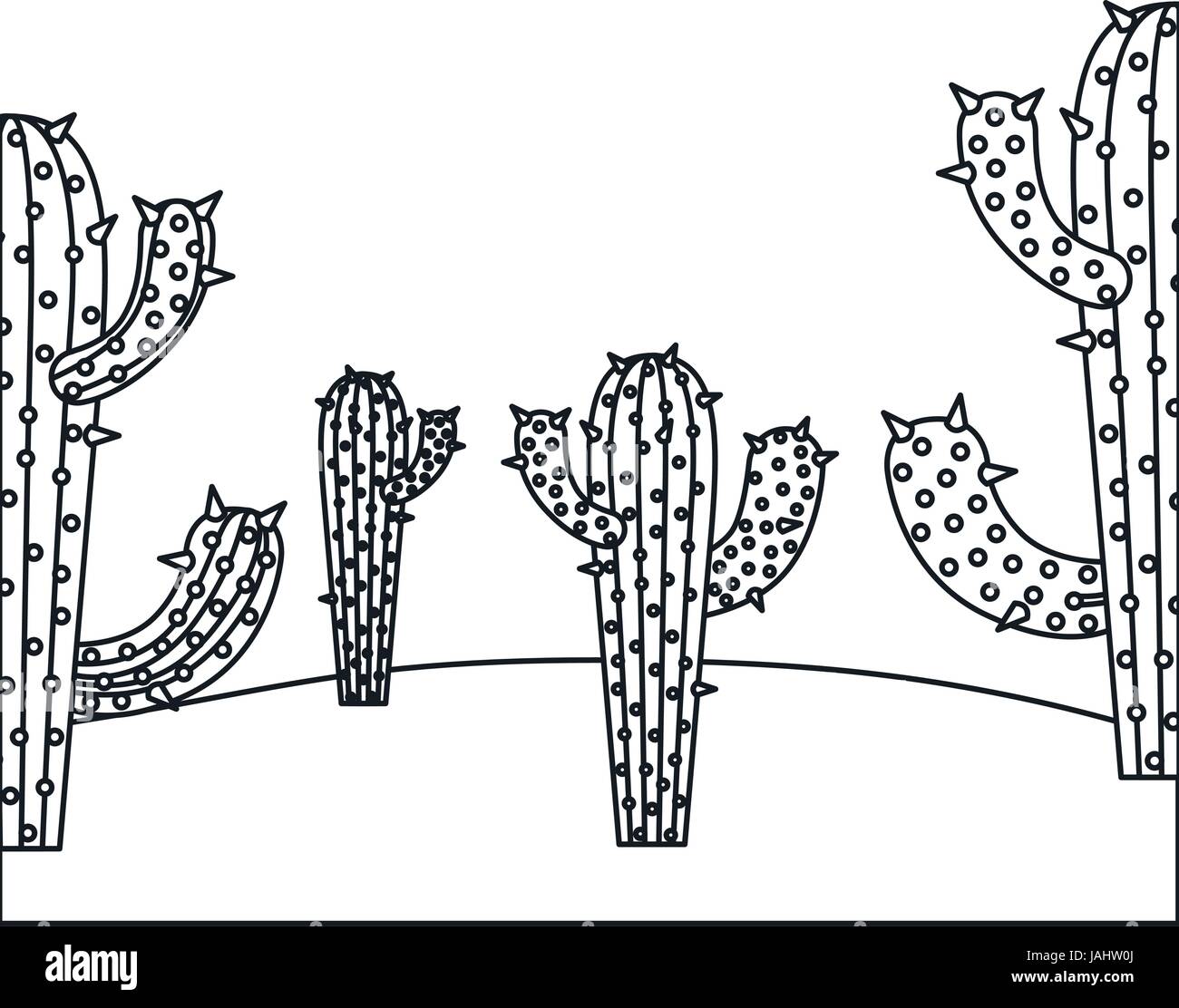 monochrome background with cactus and desert landscape Stock Vector ...