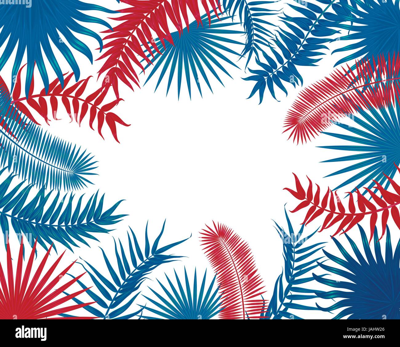 Vector tropical palm leaves, jungle leaves set isolated on white ...