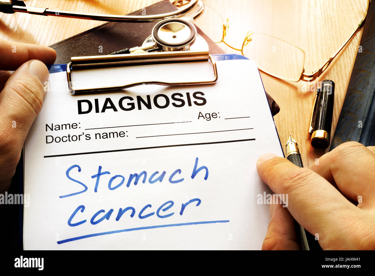 Stomach cancer diagnosis on a diagnostic form. Stock Photo