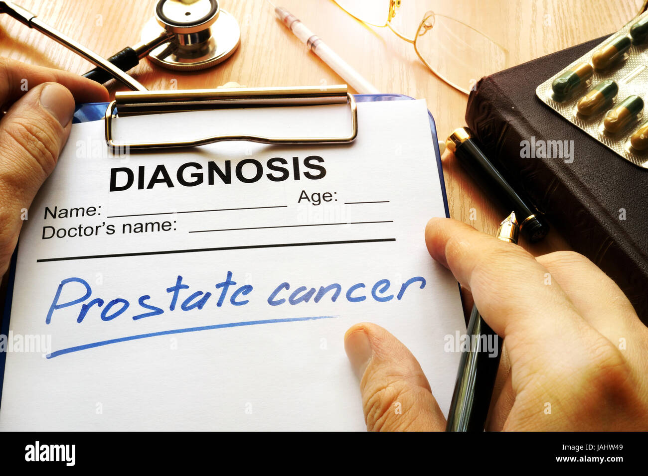 Prostate cancer diagnosis on a medical form. Stock Photo