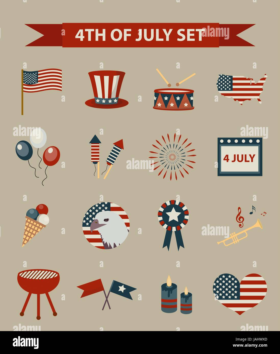 Alentar Acorazado Abstracción Vintage style set of patriotic icons Independence Day of America. July 4th  collection of design elements, isolated on white background. Vector  illustration, clip-art Stock Vector Image & Art - Alamy