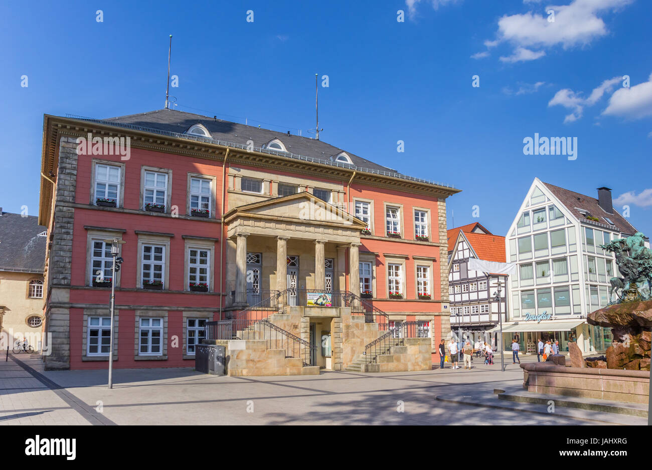 Old town hall building at the market square of Detmold, Germany Stock Photo