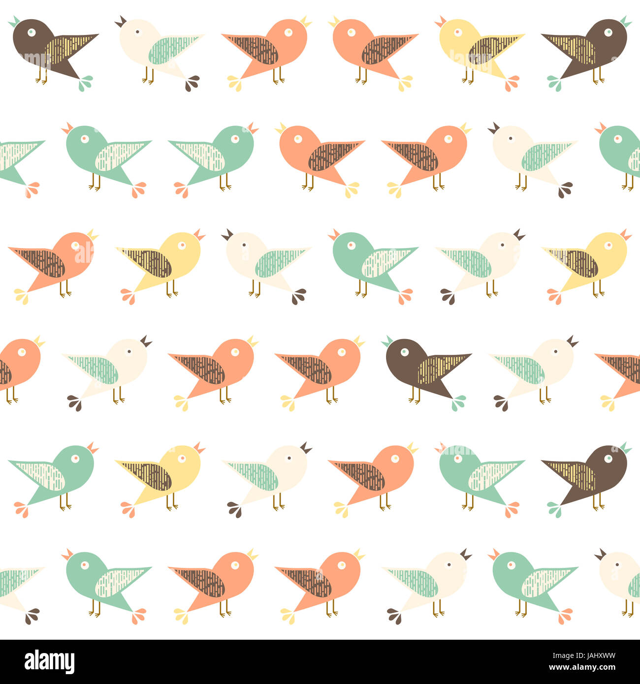 Nature pattern with assorted birds. Digital art. Stock Photo