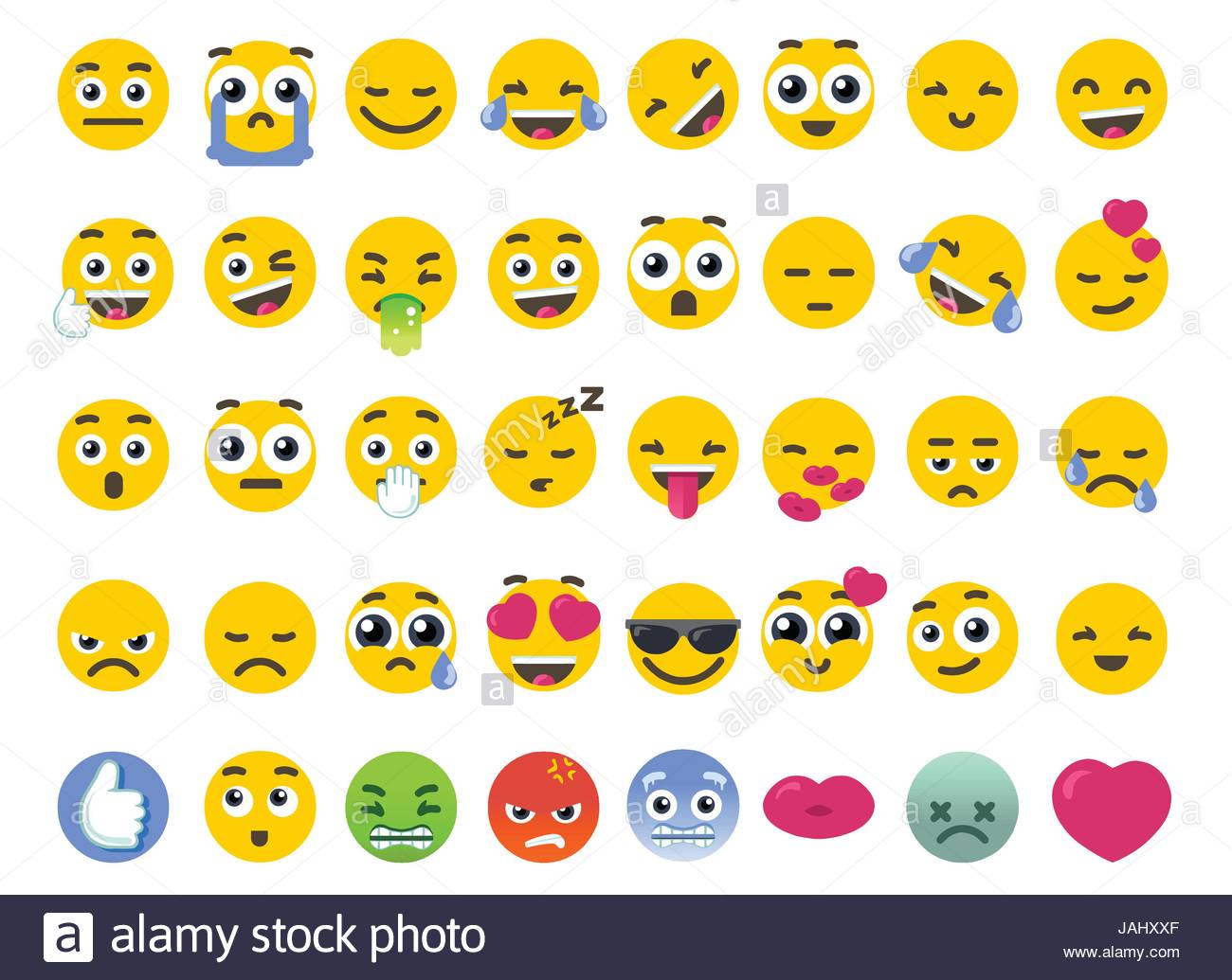 Emoji set of isolated on white vector emoticons stickers. Happy face