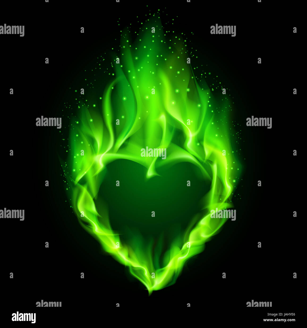 Blazing green heart. Illustration on black background Stock Photo Alamy