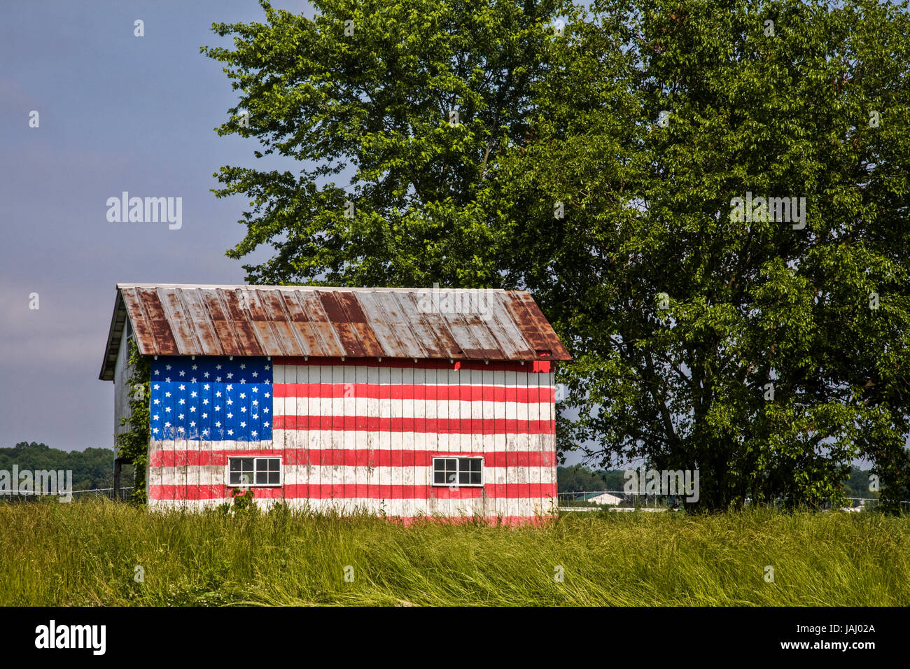 American flag painted on an old barn, Collins Pond Acres in Delaware, USA Stock Photo