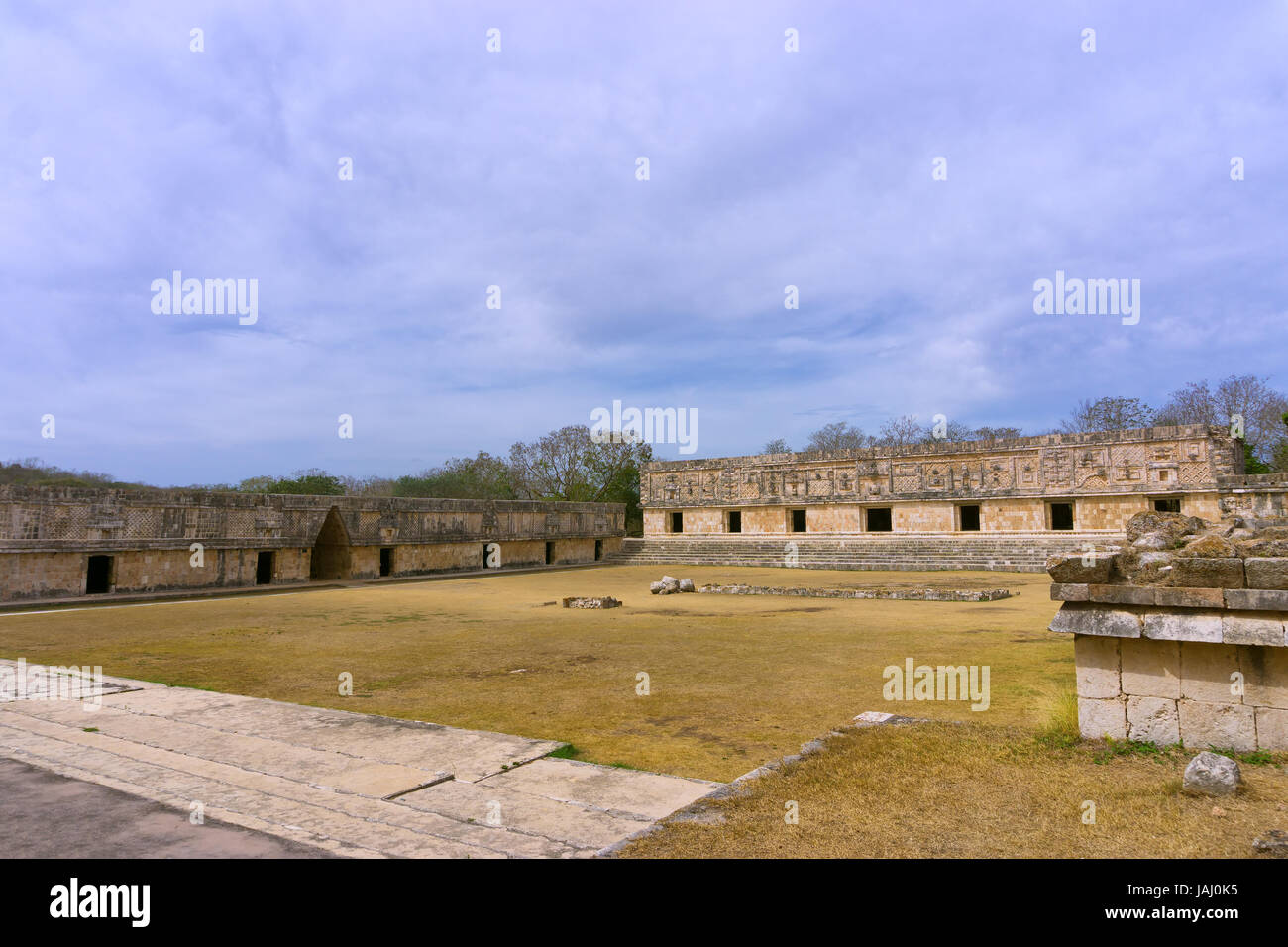 Courtyard of old Mayan ruins known as the Nunnery in Uxmal, Mexico ...