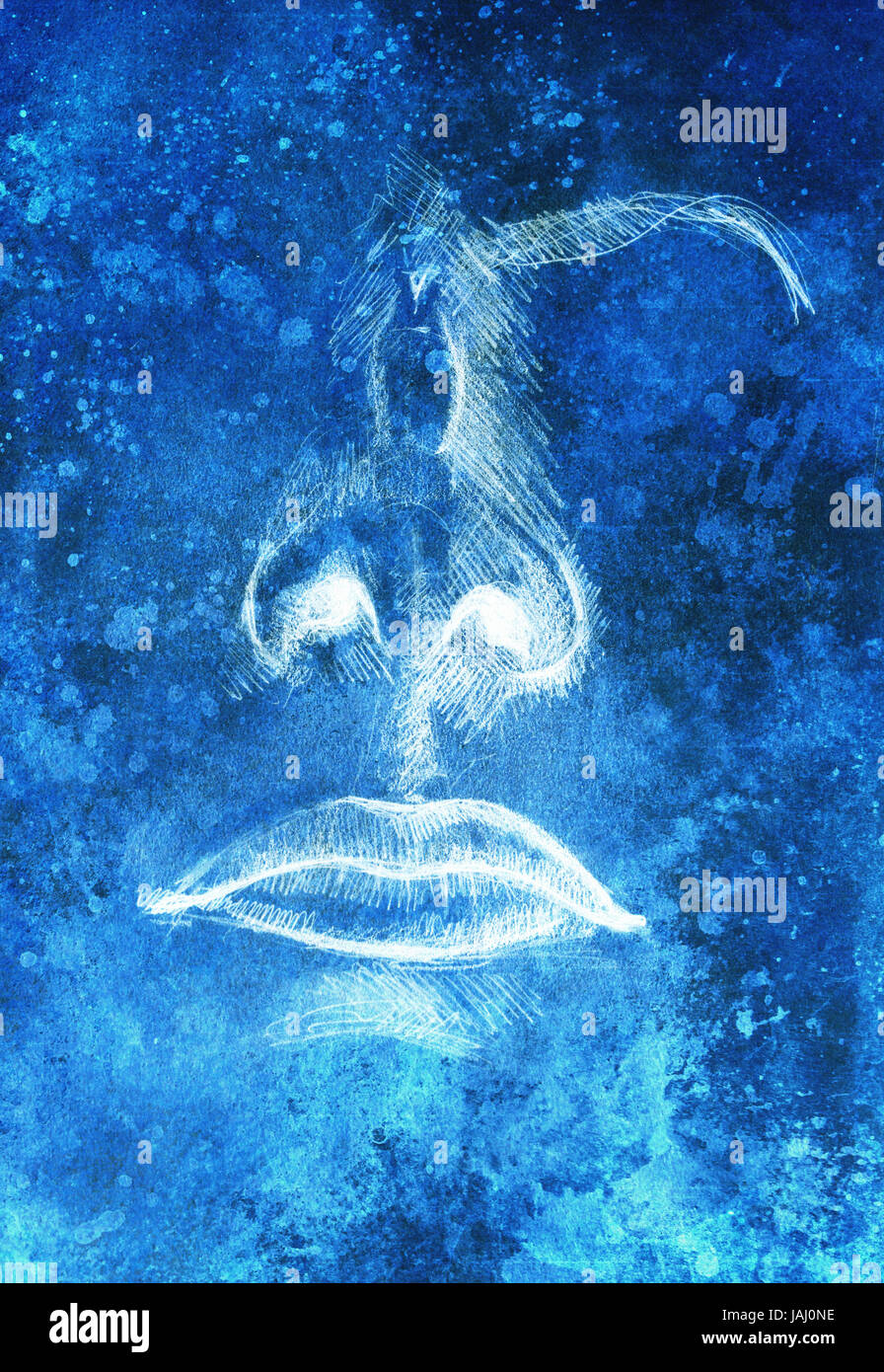 artistic sketch of face parts, nose and mouth, on colorful structured ...