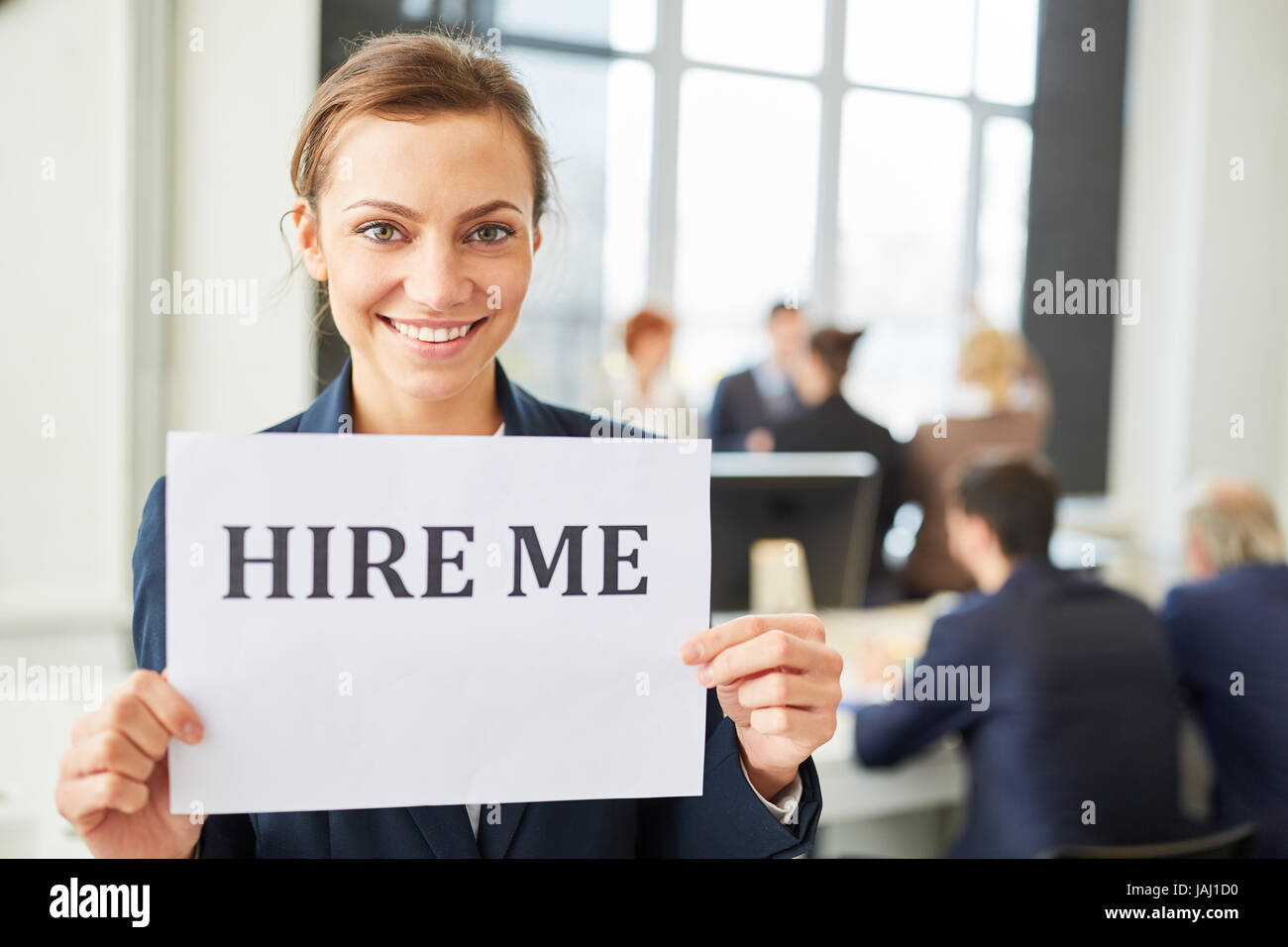 Woman as candidate wants to find a job Stock Photo