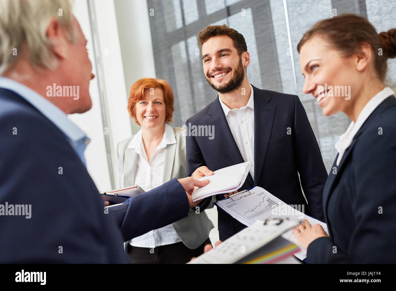 Young man as successful candidate in job and career day Stock Photo