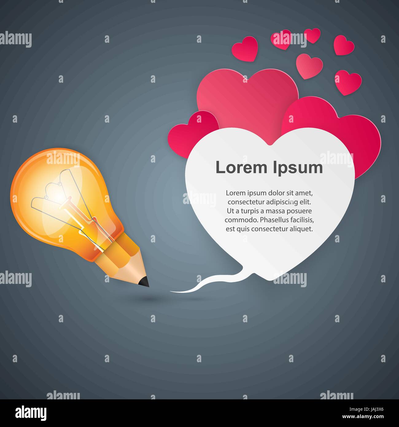 Abstract 3D digital illustration Infographic. Heart, pencil, bul Stock Vector