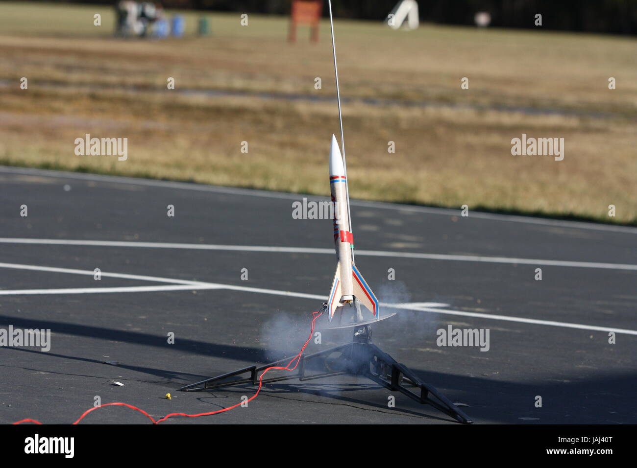 Handmade rocket prepares to lift off Stock Photo