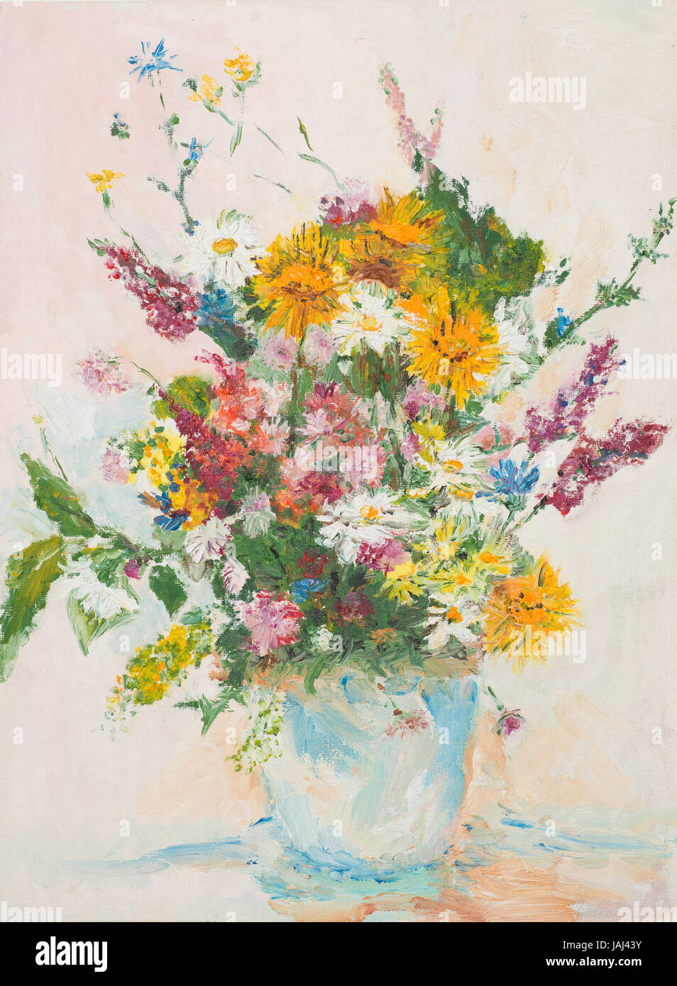 絵画 Oil painting of beautiful flowers. oil painting illustrating beautiful flower bouquet in glass