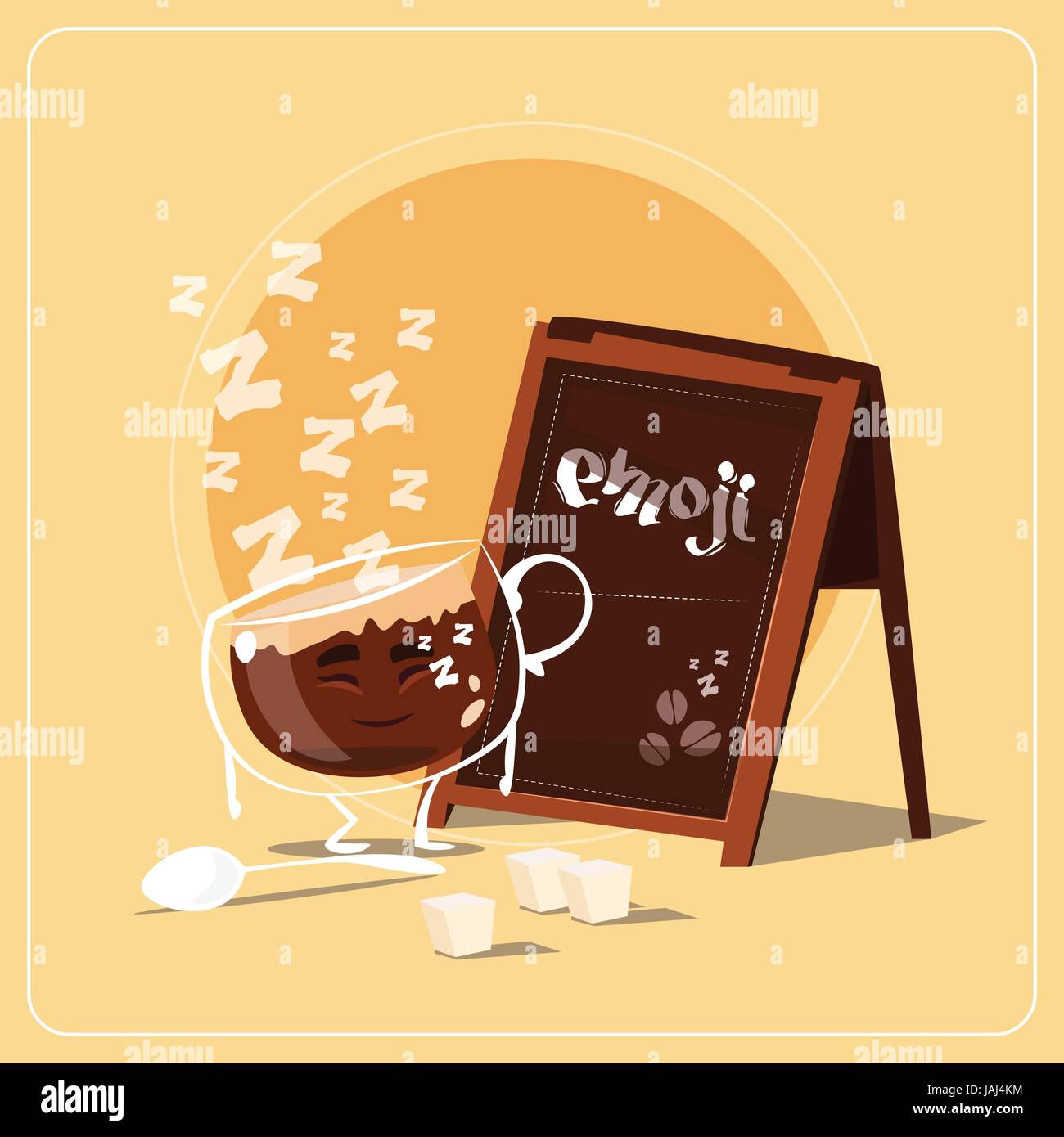 Cartoon Coffee Cup Sleeping Tired Face People Emoji Stock Vector Image