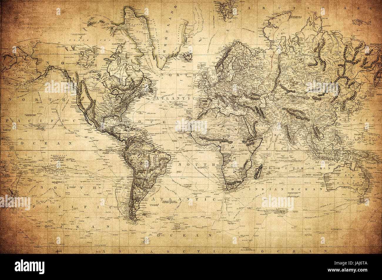 vintage map of the world 1814 Stock Photo