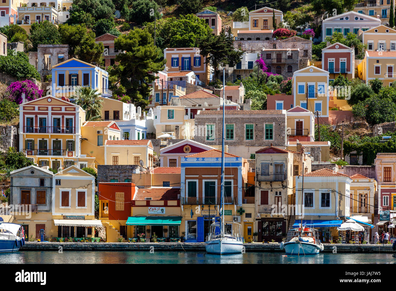 Colourful Houses, Symi Island, Dodecanese, Greece Stock Photo