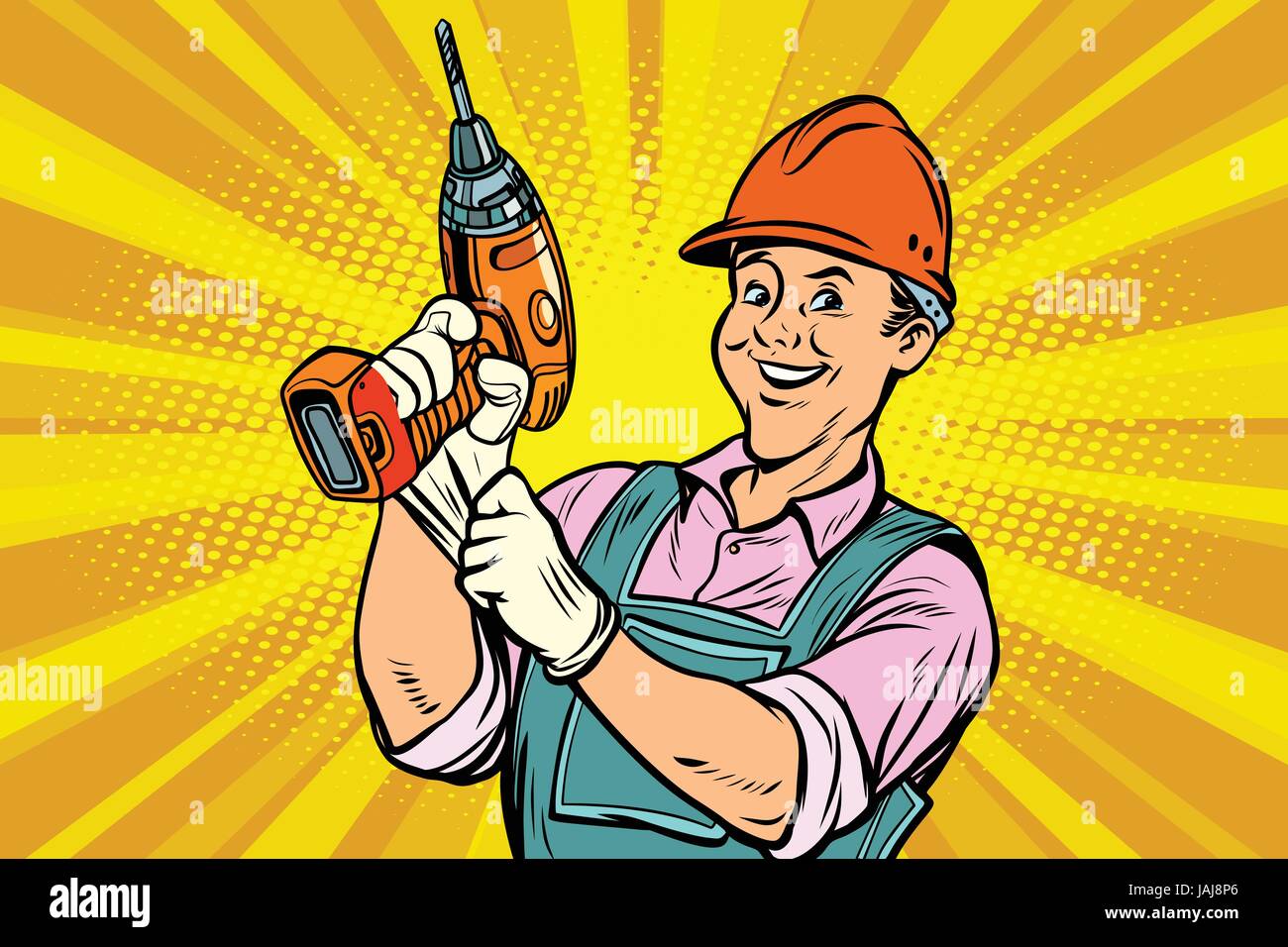 Construction worker with the repair tool drill Stock Vector