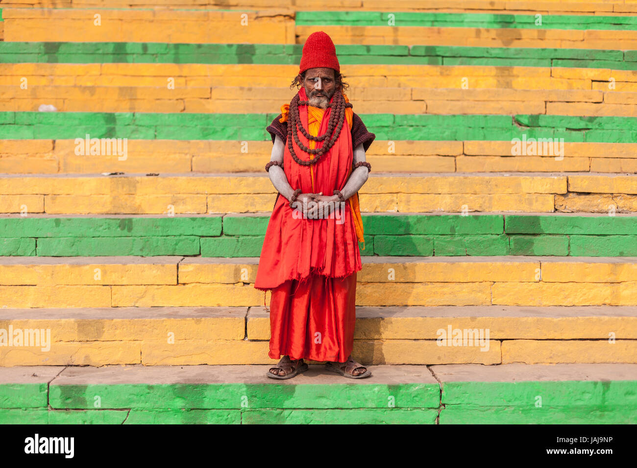 Holy man in Varanasi, Uttar Pradesh, India, Asia Stock Photo