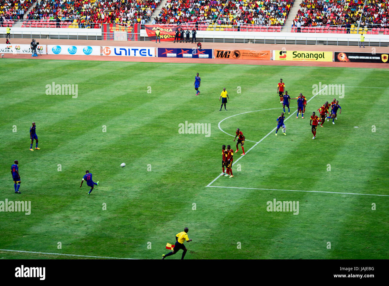 LUANDA, ANGOLA - JULY 04, 2015: Angola takes on South Africa in the group stage of the 2015 African Nations Championship in Luanda at the 11 de Novemb Stock Photo