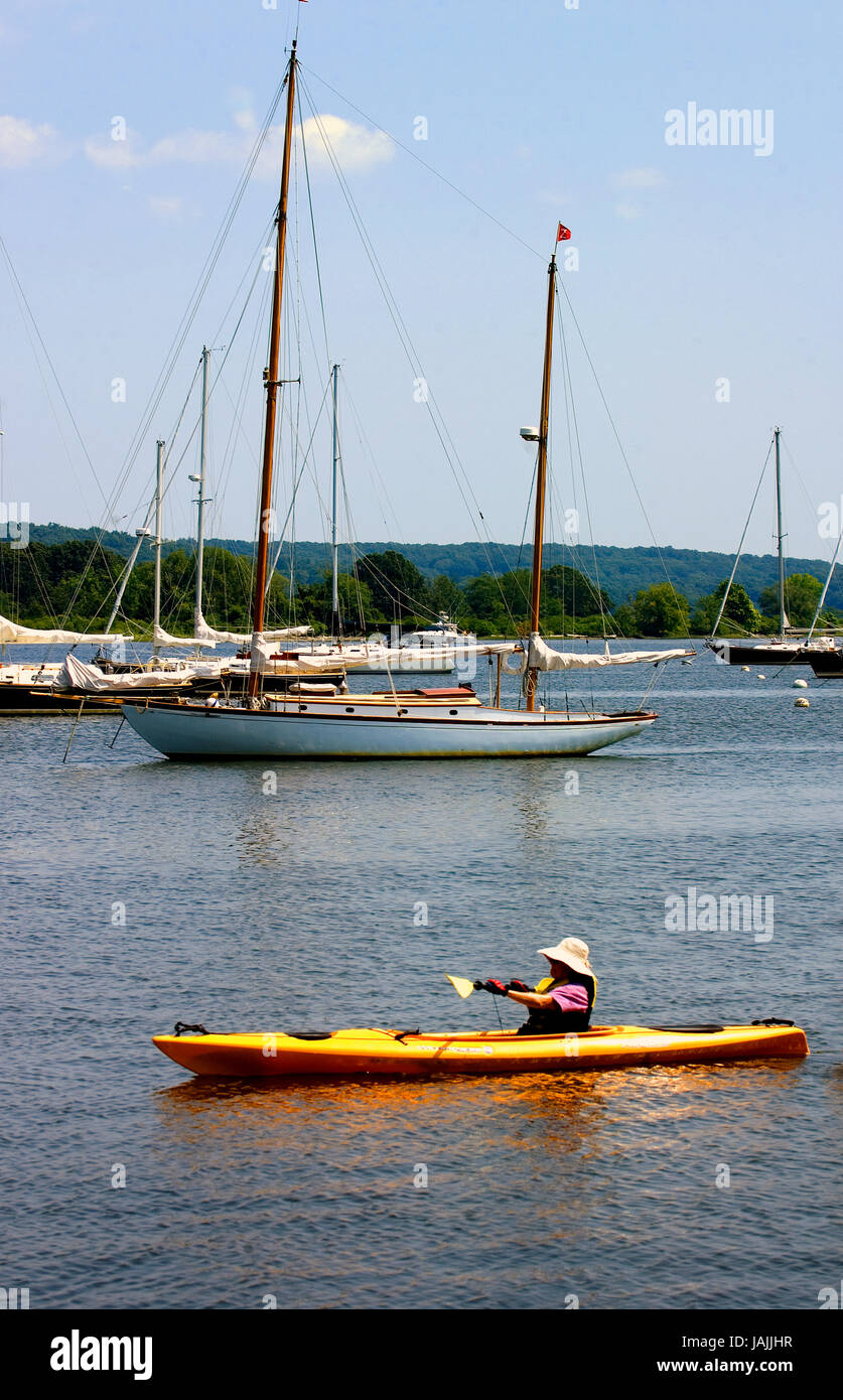 Kayaking on the Connecticut River in the Town of Essex. Connecticut, USA Stock Photo