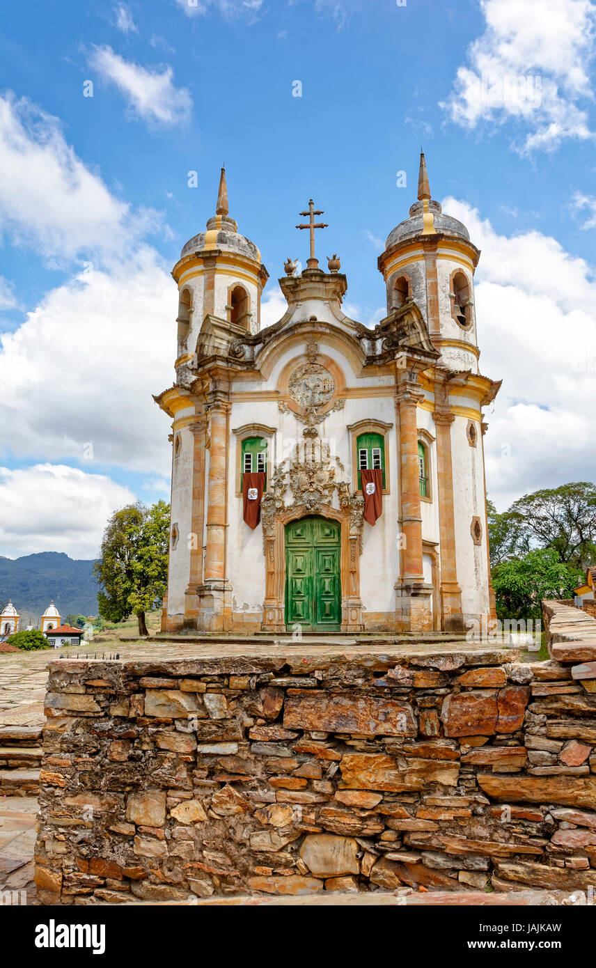 Front view of the ancient church of St. Francis of Assisi built in the year 1771 in Baroque style in the city of Ouro Preto in Minas Gerais Stock Photo