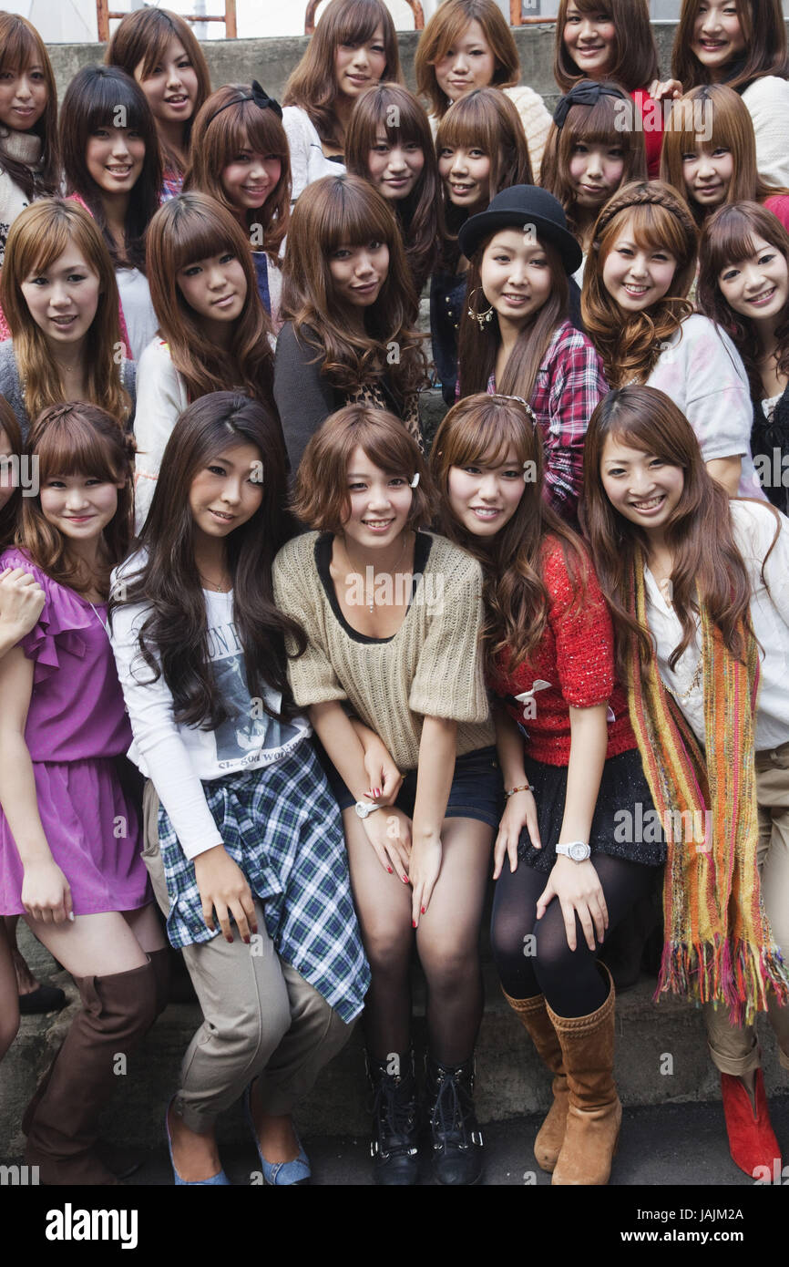 Japan,Tokyo,Harajuku,group of Japanese girls, Stock Photo
