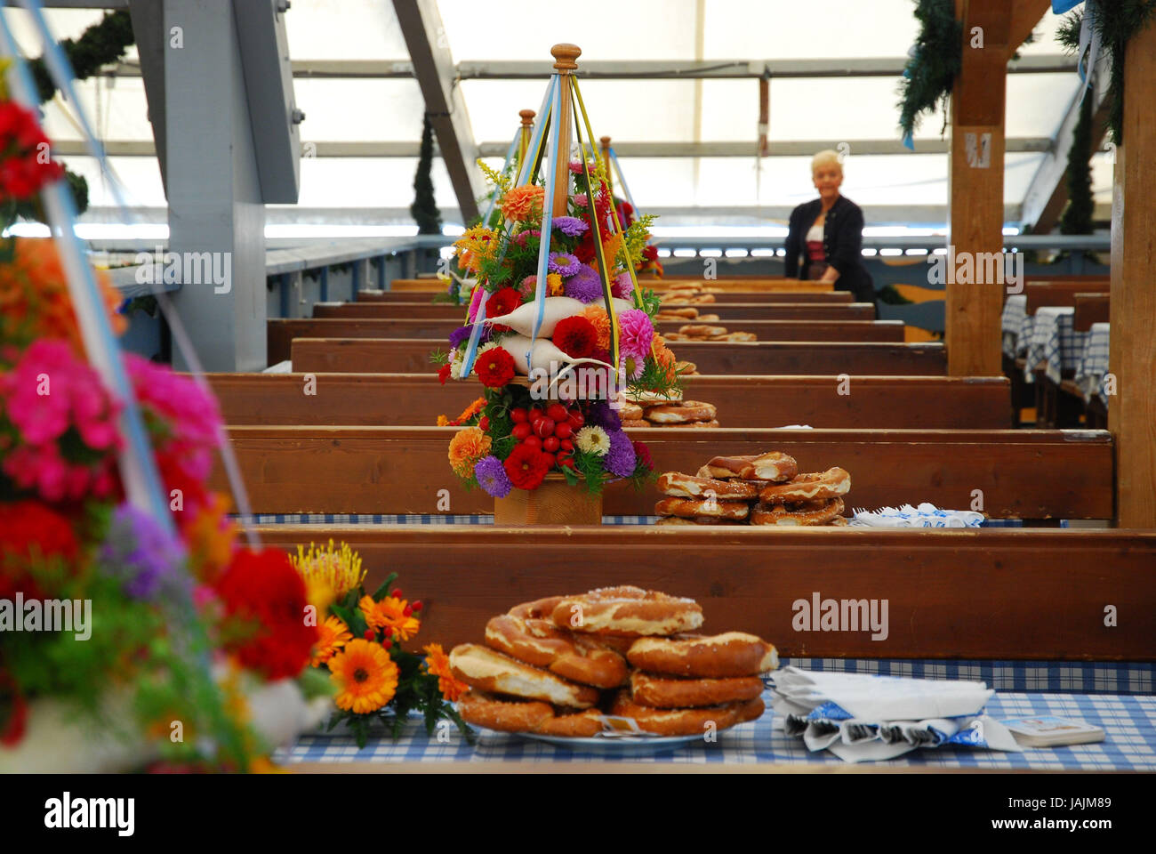 Germany,Bavaria,Munich,October feast,beer tent,balcony,table