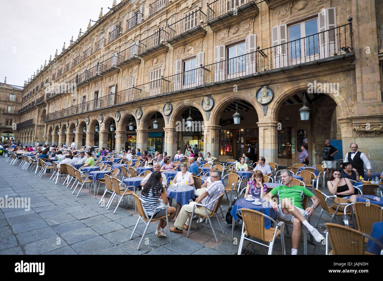 Spain,Castile and León,Salamanca,plaza Mayor,Street cafe,Person, Stock Photo