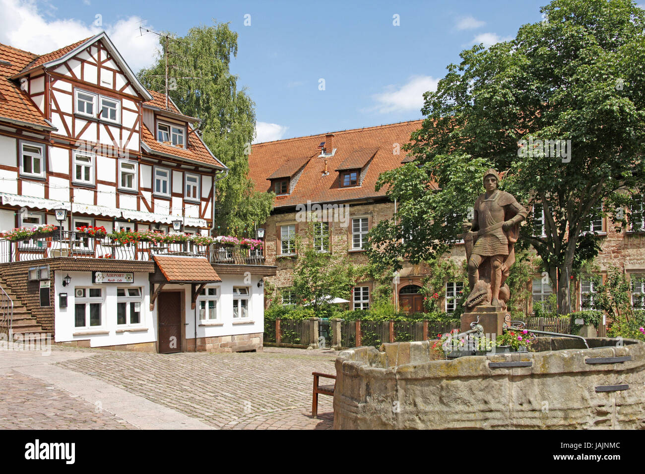Germany,Hessen,slot,marketplace,well,St. Georg,Northern Hessen,well character,Old Town,half-timbered house,building,Old Town,market well,nobody, Stock Photo