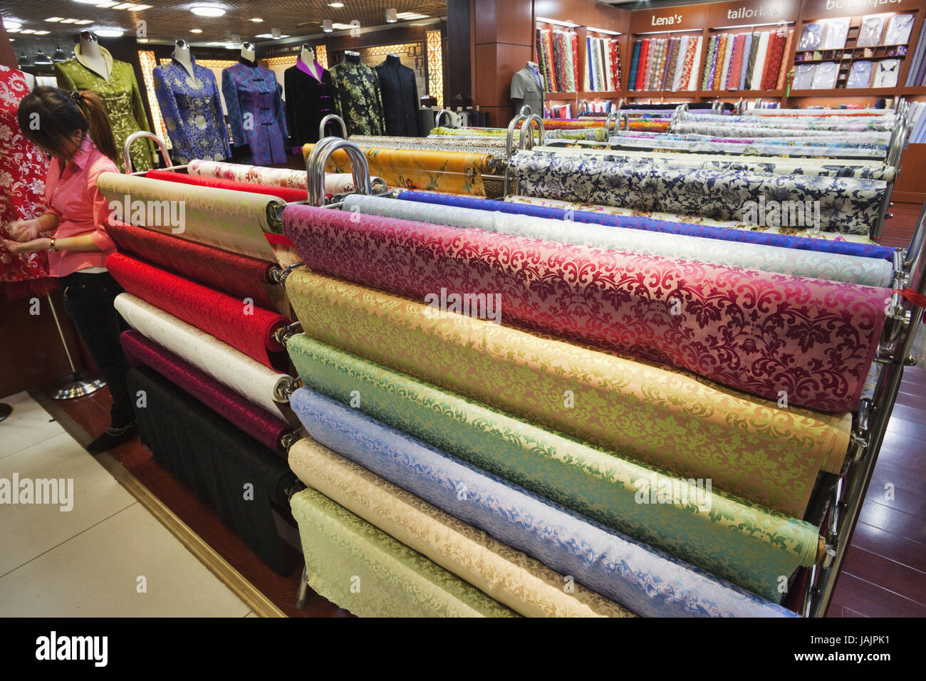 China,Peking,silk market,substances,silk,sales, Stock Photo
