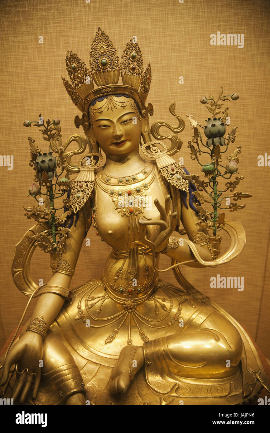 China,Peking,tibetanischer lama's temple Yonghe gong,tibetanisches Buddhist museum,statue of Syama tare of gilt copper, Stock Photo