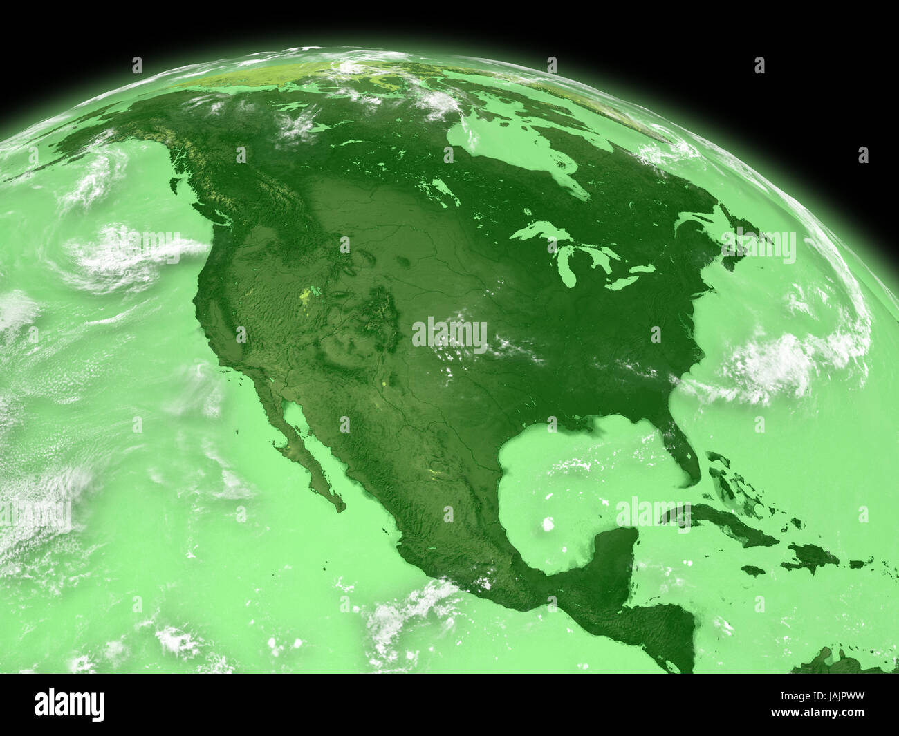 North America on green planet Earth isolated on black background ...