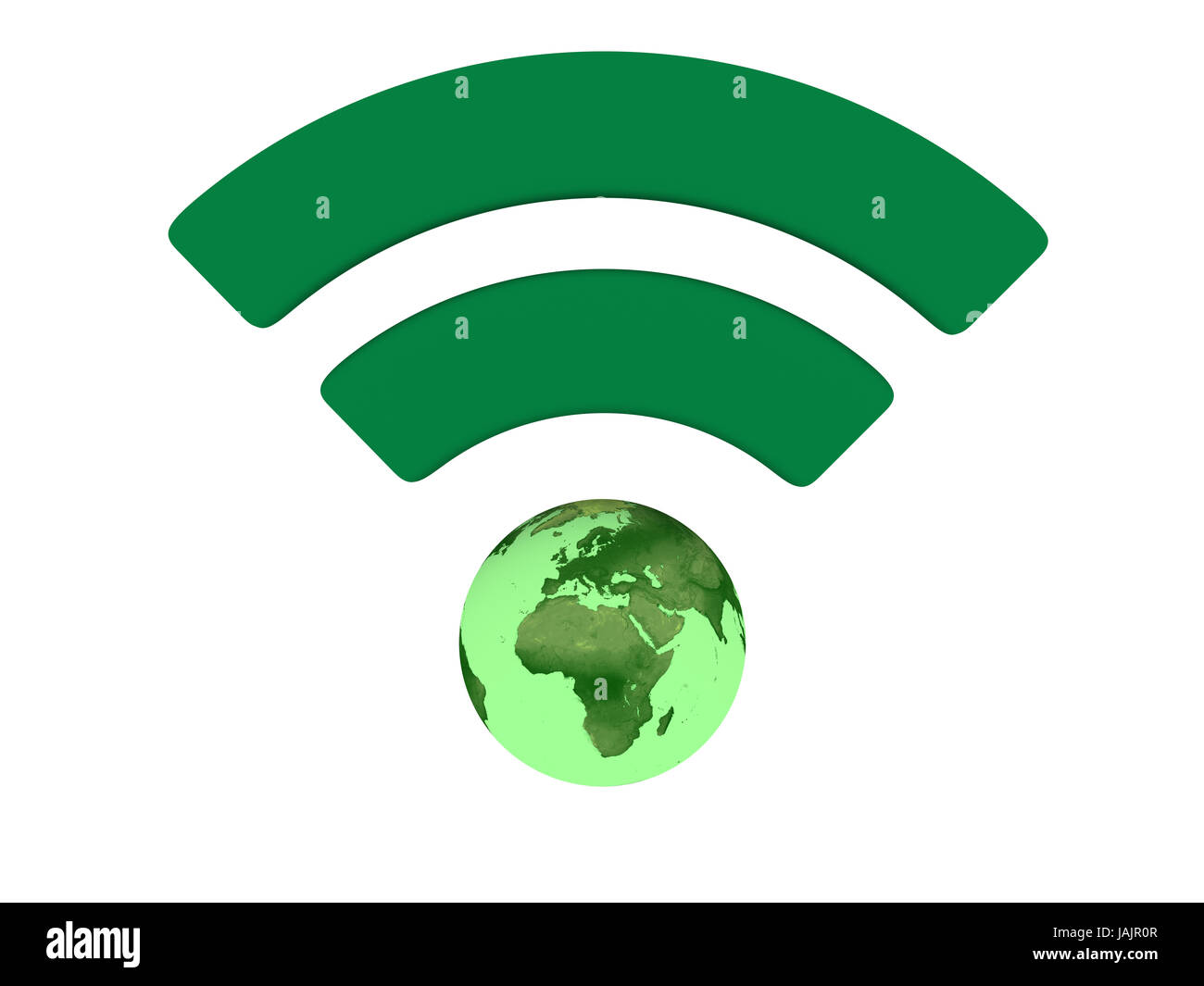 Green WiFi symbol with planet Earth isolated on white background. Elements of this image furnished by NASA. Stock Photo