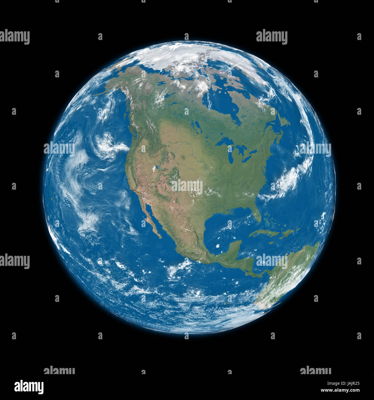 North America on blue planet Earth isolated on black background ...