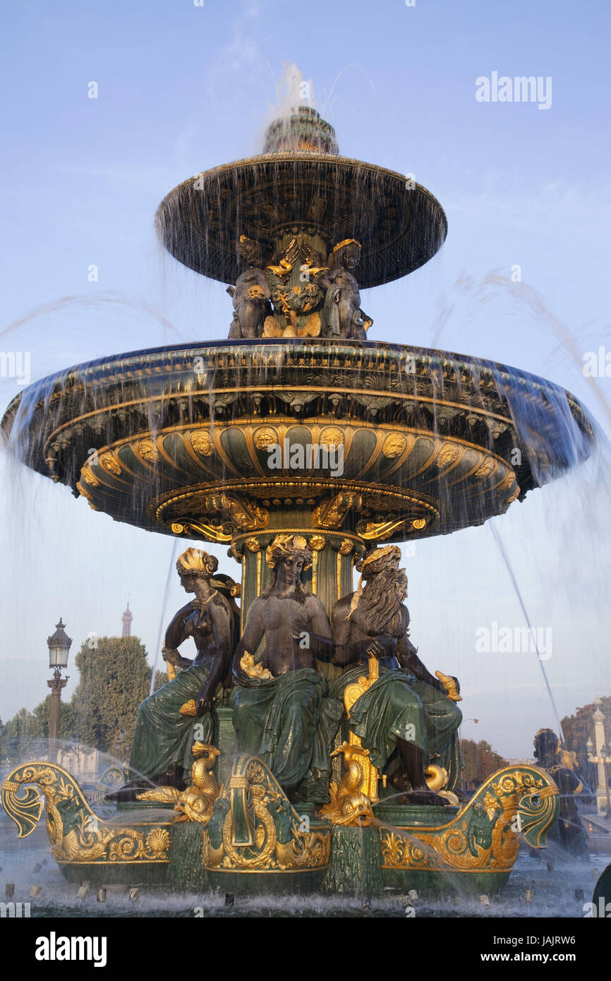France,Paris,Place de la Concorde,La Fontaine of the Mers of Jacques Ignace Hittorff, Stock Photo