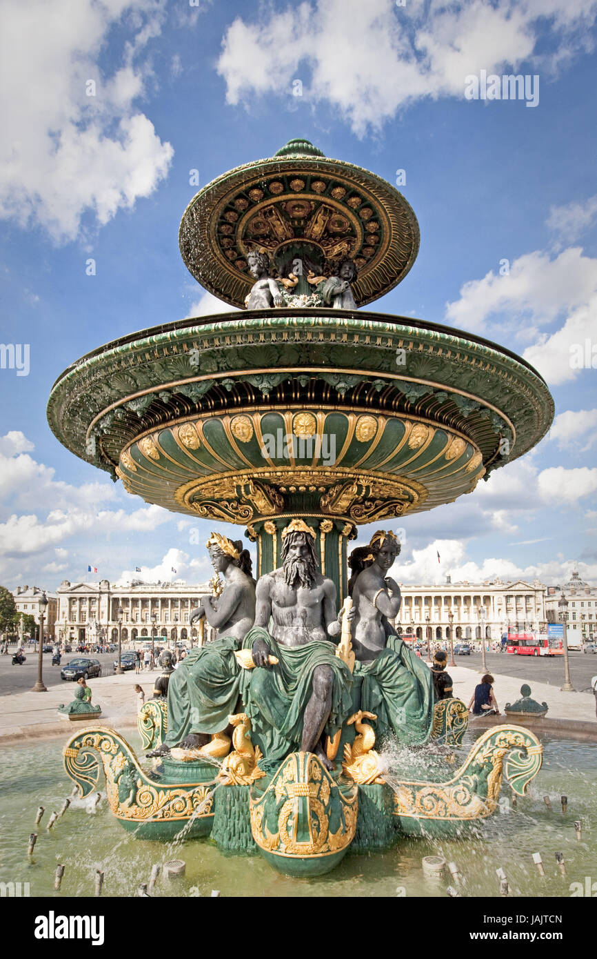 France,Paris,Place de la Concorde,wells,Fontaine of the Mers, Stock Photo