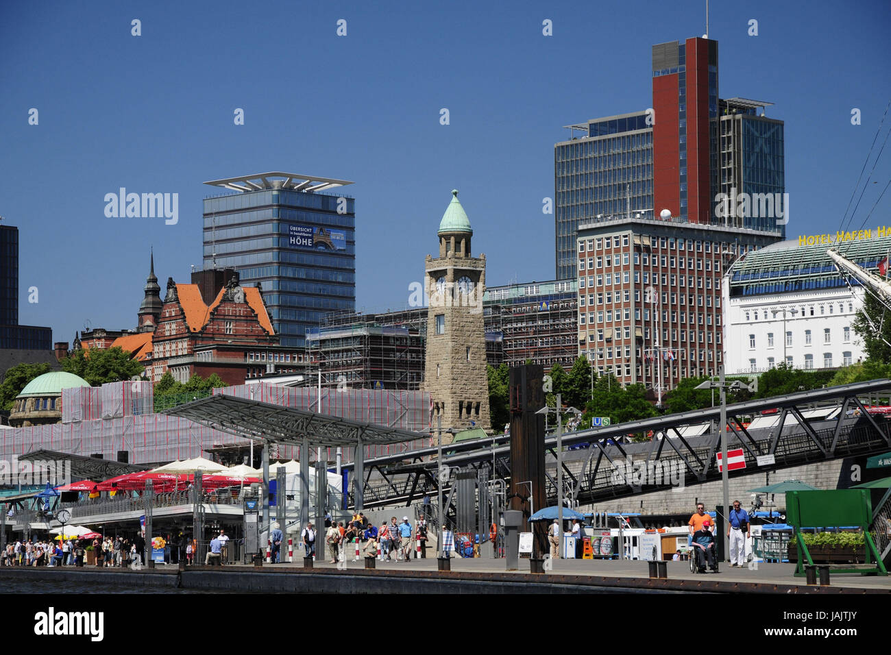 Germany,Hamburg,Saint Pauli,harbour,landing stages,tourists,part of town,town,harbour boat tour,place of interest,tourism,person, Stock Photo