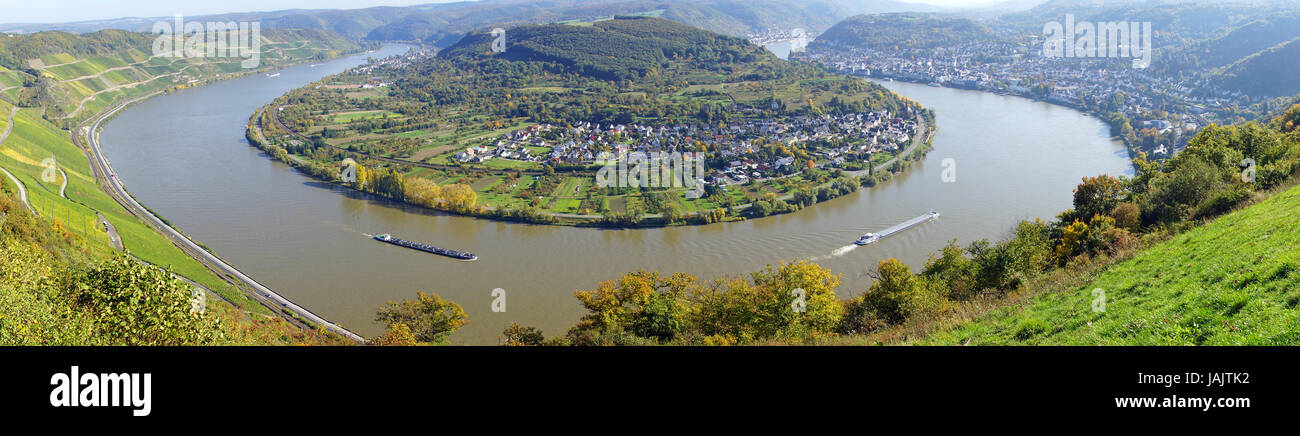 Rheinschleife bei Boppard - Rhein Panorama Stock Photo