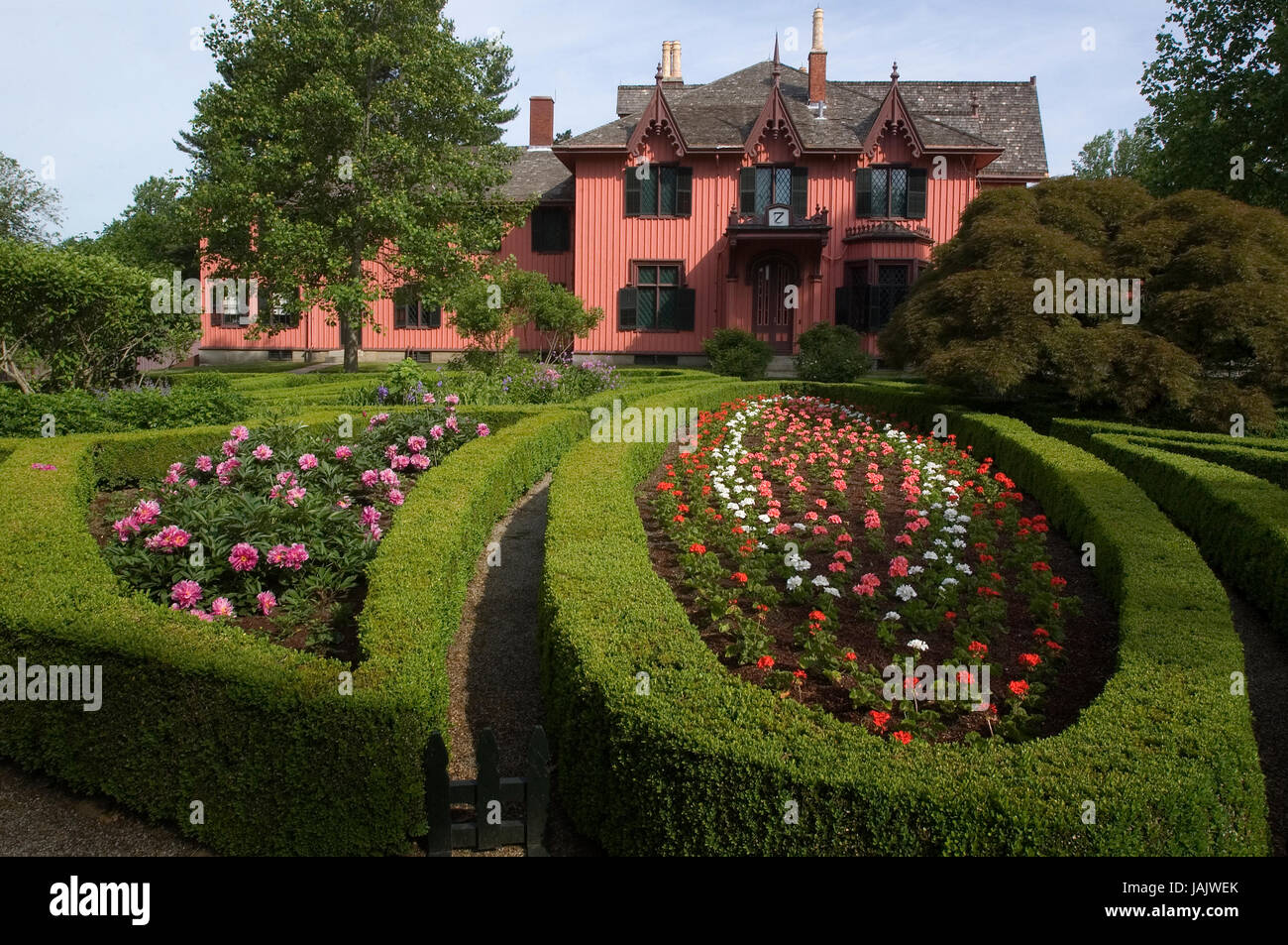 Built in 1846 in the newly fashionable Gothic Revival style, Roseland Cottage depicts summer life in Connecticut, US Stock Photo