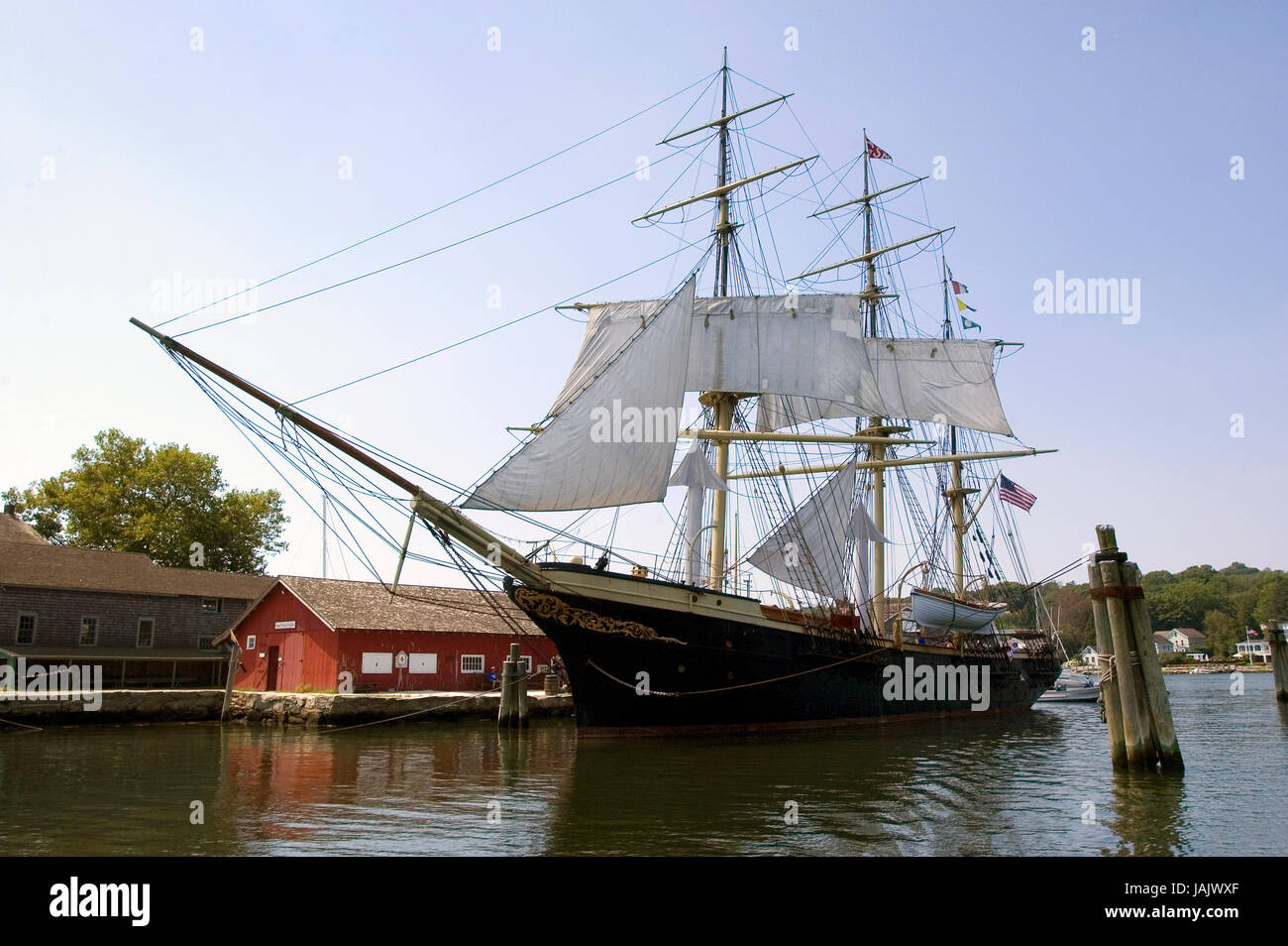 The 'Joseph Conrad' at its berth at Mystic Seaport, Mystic, Connecticut, USA Stock Photo