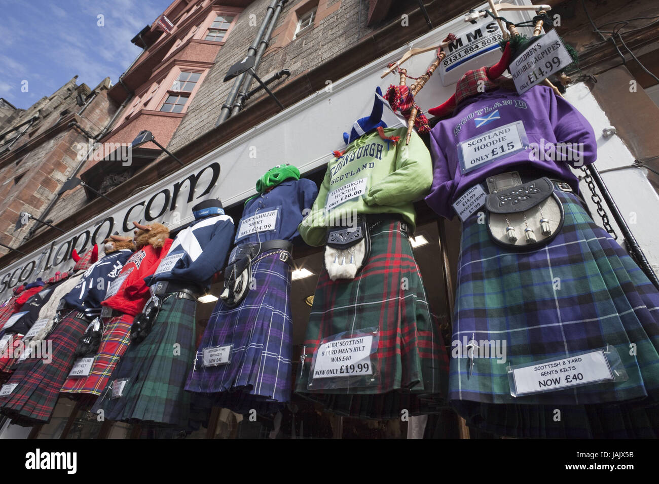 Scotland,Edinburgh,The royal Mile,business,sales,clothes,kilt,shirt,Sporran, Stock Photo
