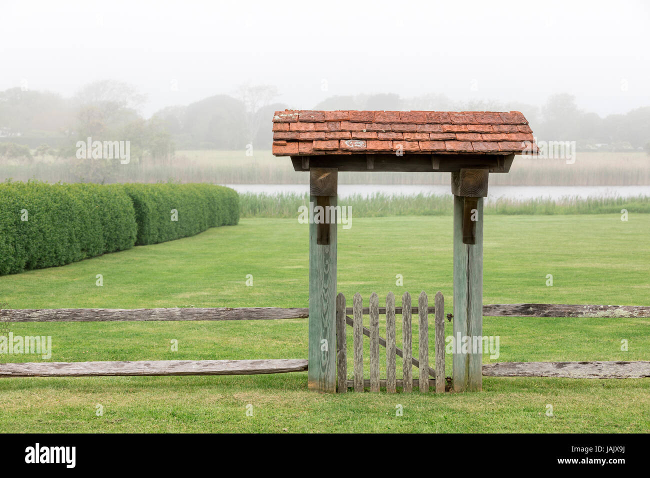 gate to a park in East Hampton, NY Stock Photo