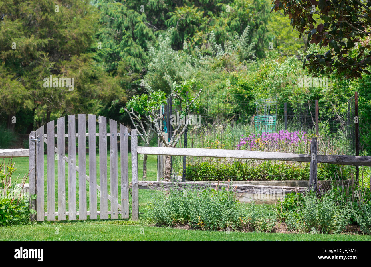 gate to a garden in Wainscott, NY Stock Photo